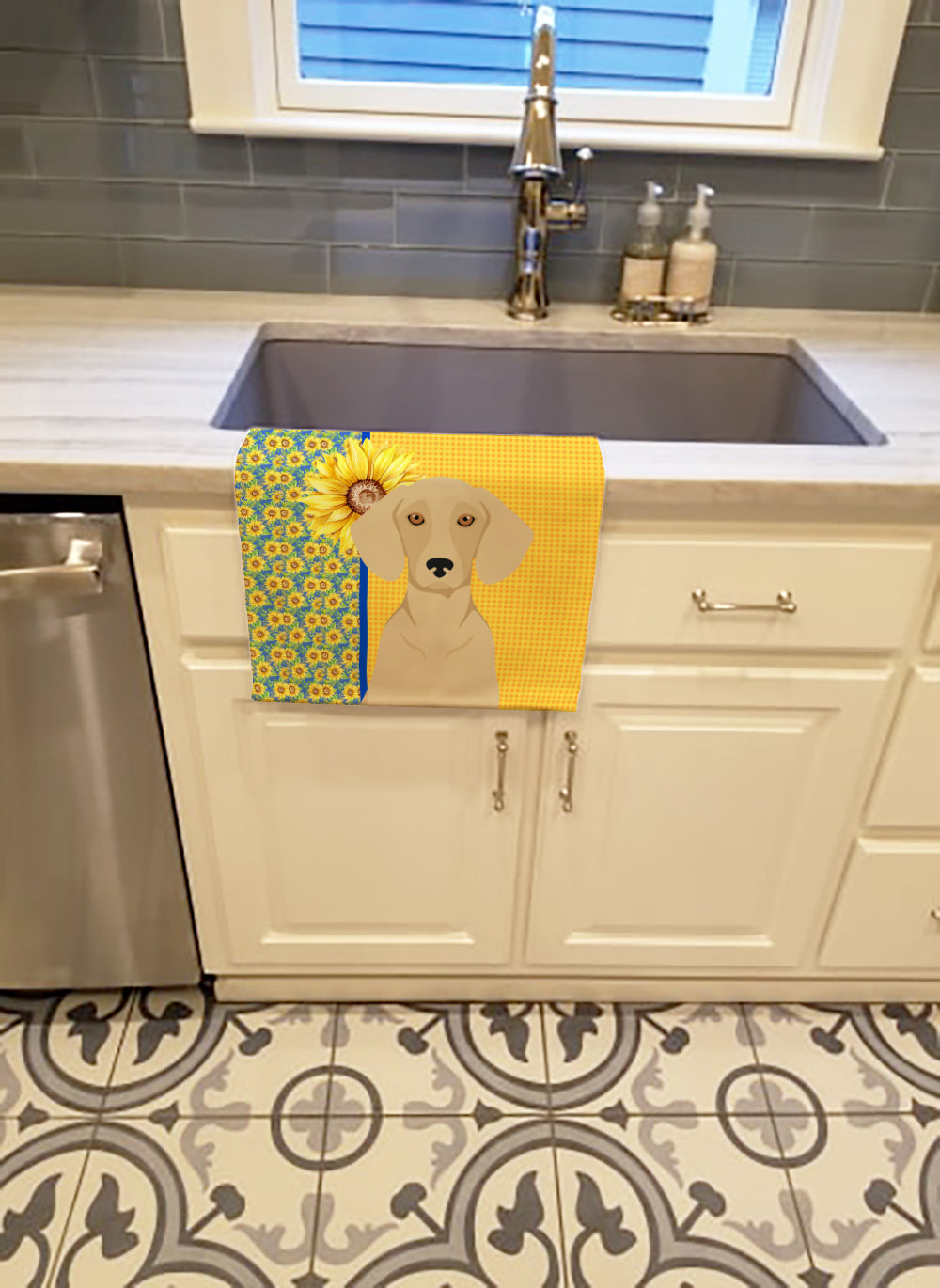 Buy this Summer Sunflowers Cream Dachshund Kitchen Towel