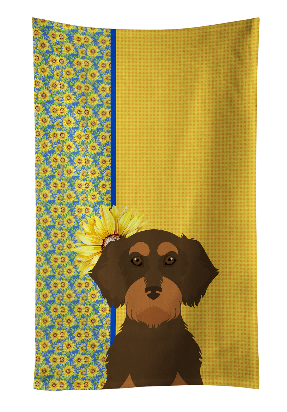 Buy this Summer Sunflowers Wirehair Chocolate and Tan Dachshund Kitchen Towel