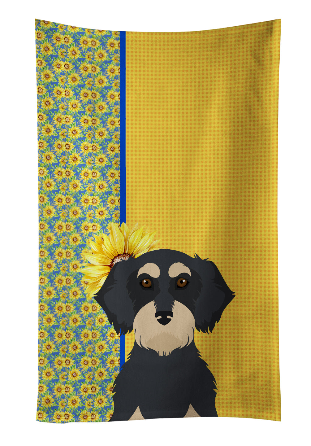 Buy this Summer Sunflowers Wirehair Black and Cream Dachshund Kitchen Towel