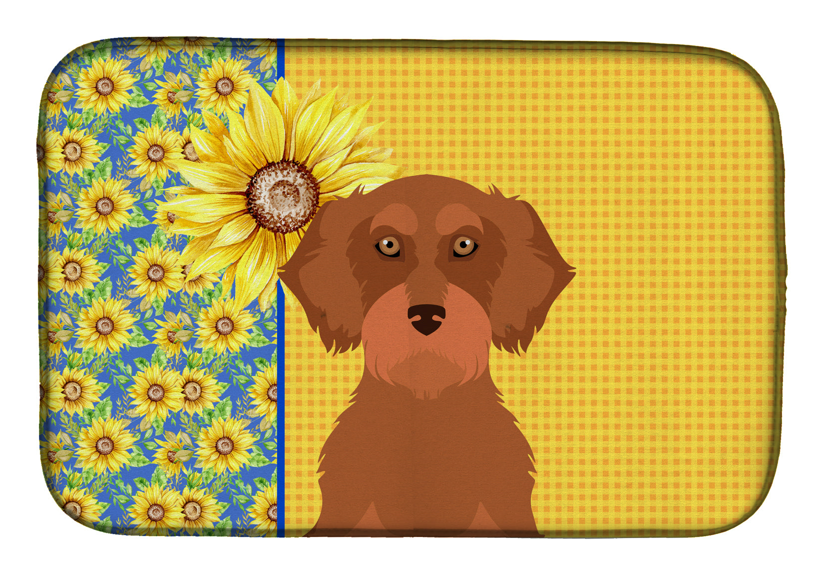 Summer Sunflowers Wirehair Red Dachshund Dish Drying Mat  the-store.com.