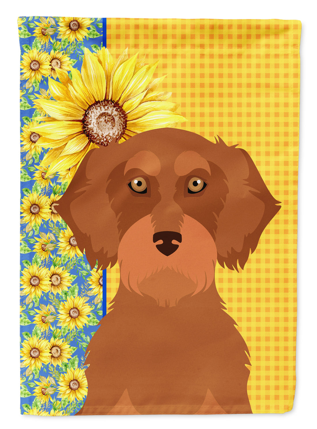 Summer Sunflowers Wirehair Red Dachshund Flag Garden Size  the-store.com.