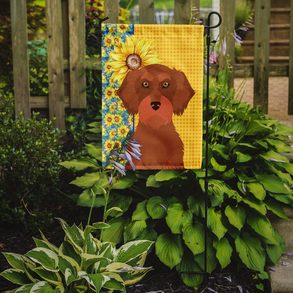 Summer Sunflowers Wirehair Red Dachshund Flag Garden Size  the-store.com.