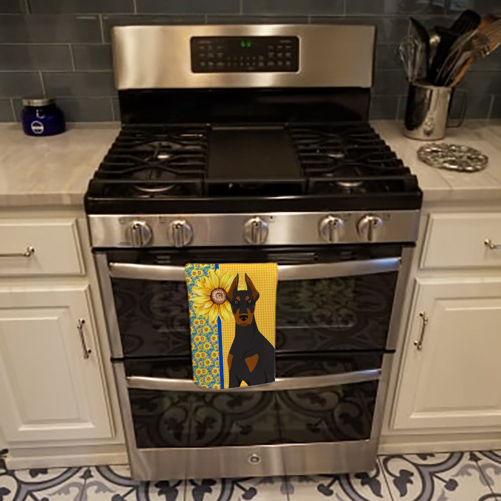 Summer Sunflowers Black and Tan Doberman Pinscher Kitchen Towel - the-store.com