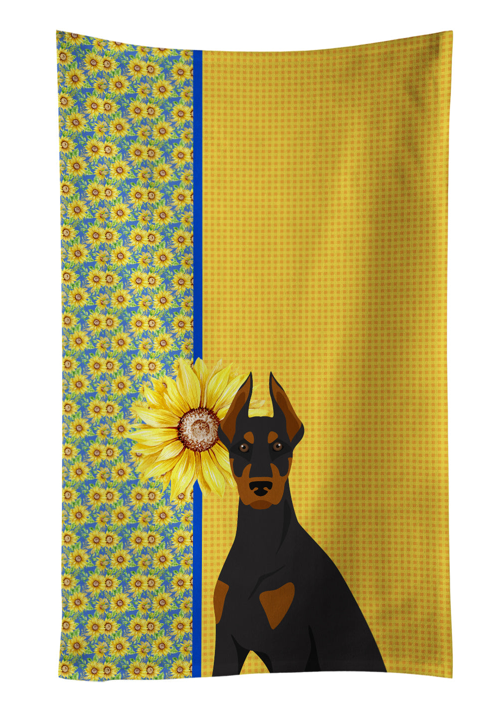 Buy this Summer Sunflowers Black and Tan Doberman Pinscher Kitchen Towel