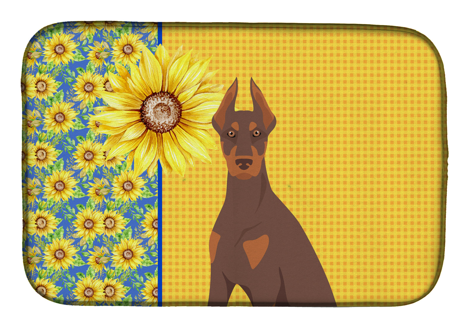 Summer Sunflowers Red and Tan Doberman Pinscher Dish Drying Mat  the-store.com.