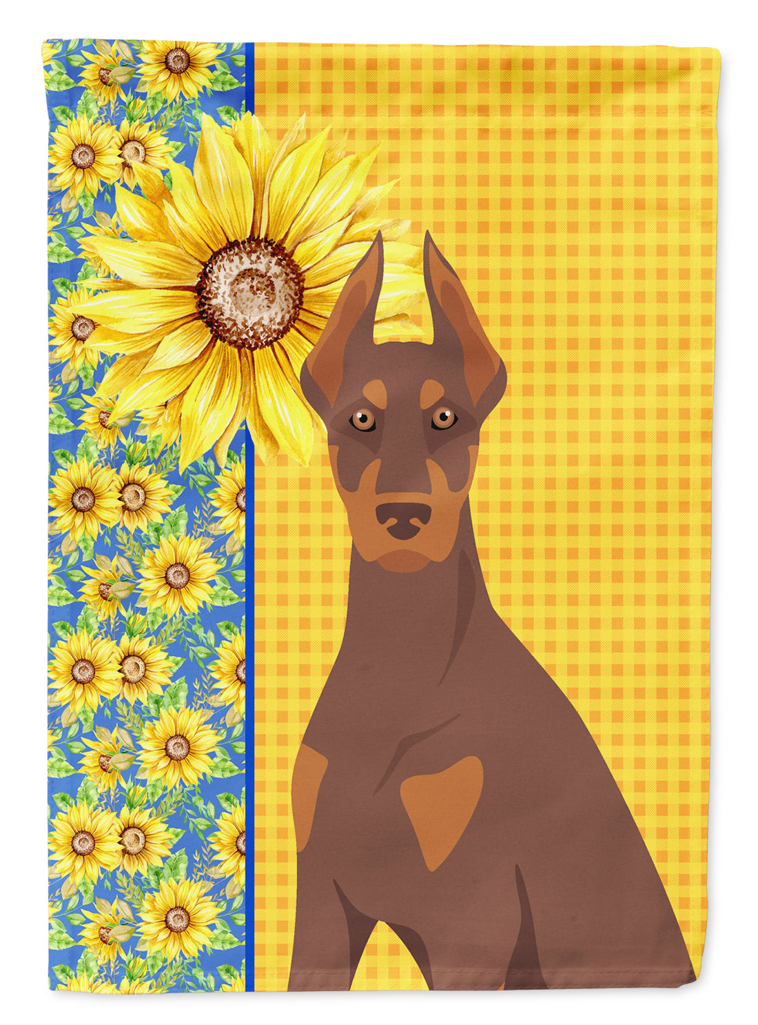 Summer Sunflowers Red and Tan Doberman Pinscher Flag Garden Size  the-store.com.