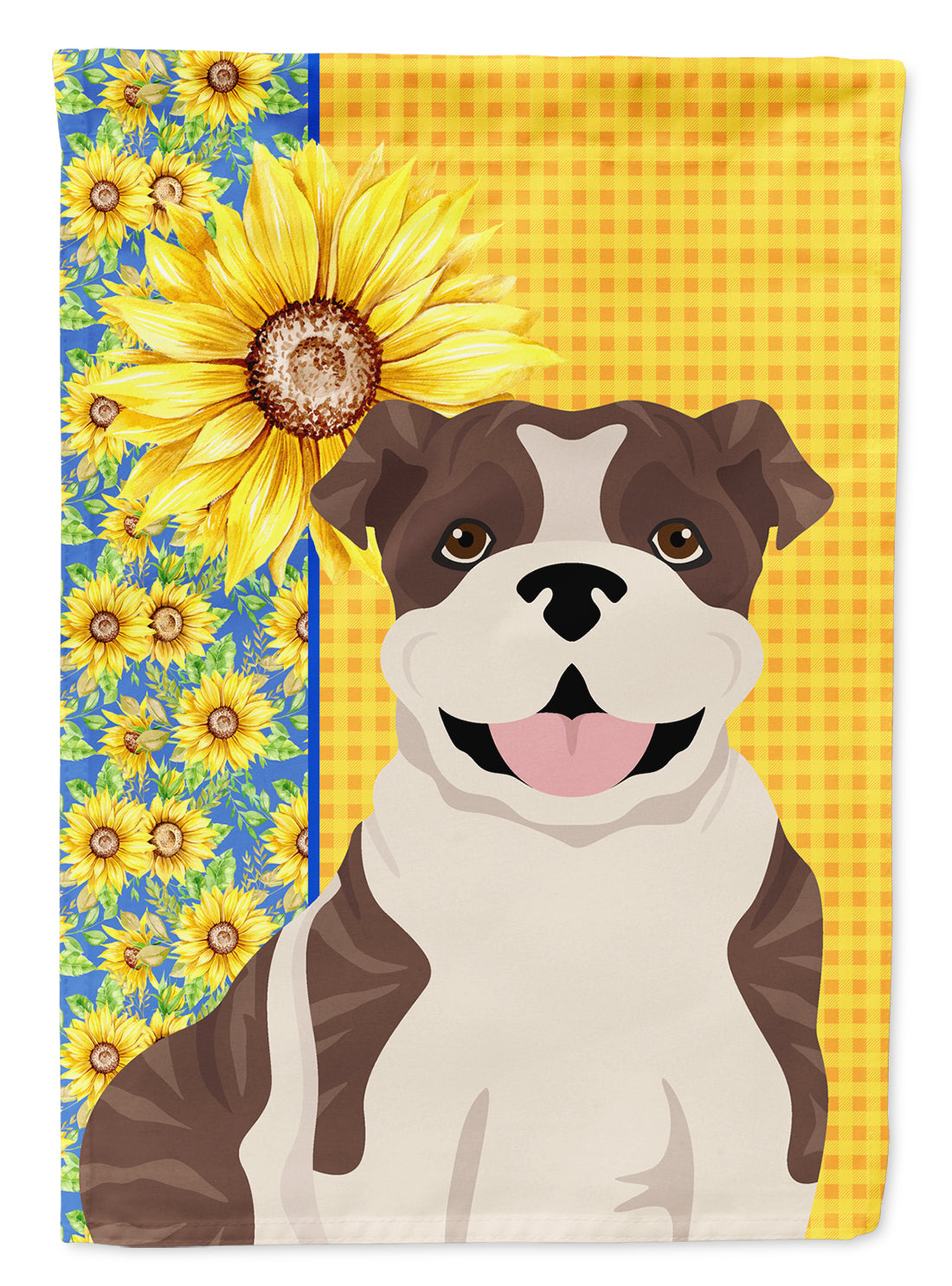 Summer Sunflowers Brindle English Bulldog Flag Garden Size  the-store.com.