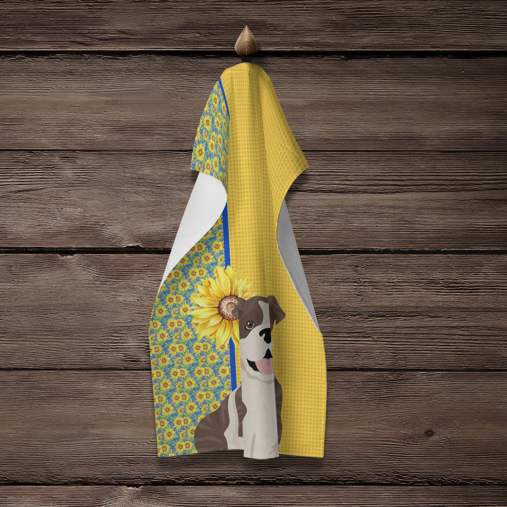 Summer Sunflowers Brindle English Bulldog Kitchen Towel - the-store.com