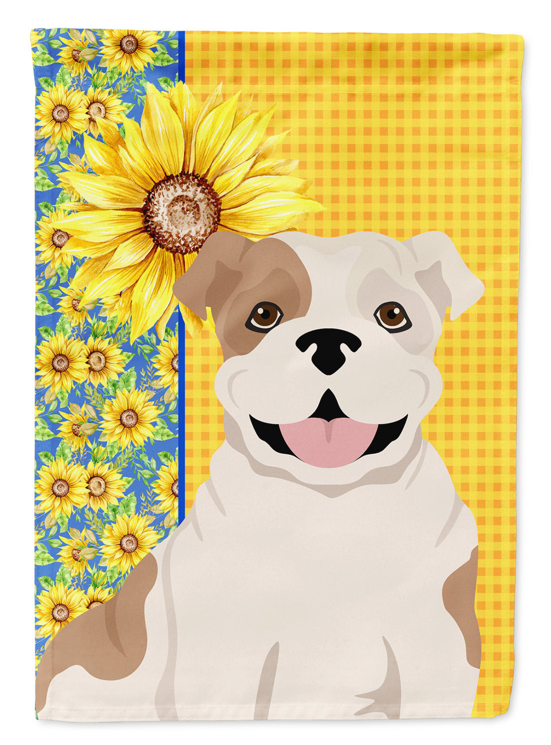 Summer Sunflowers Piebald English Bulldog Flag Garden Size  the-store.com.