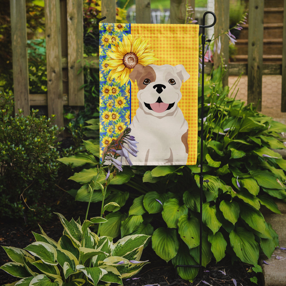 Summer Sunflowers Piebald English Bulldog Flag Garden Size  the-store.com.