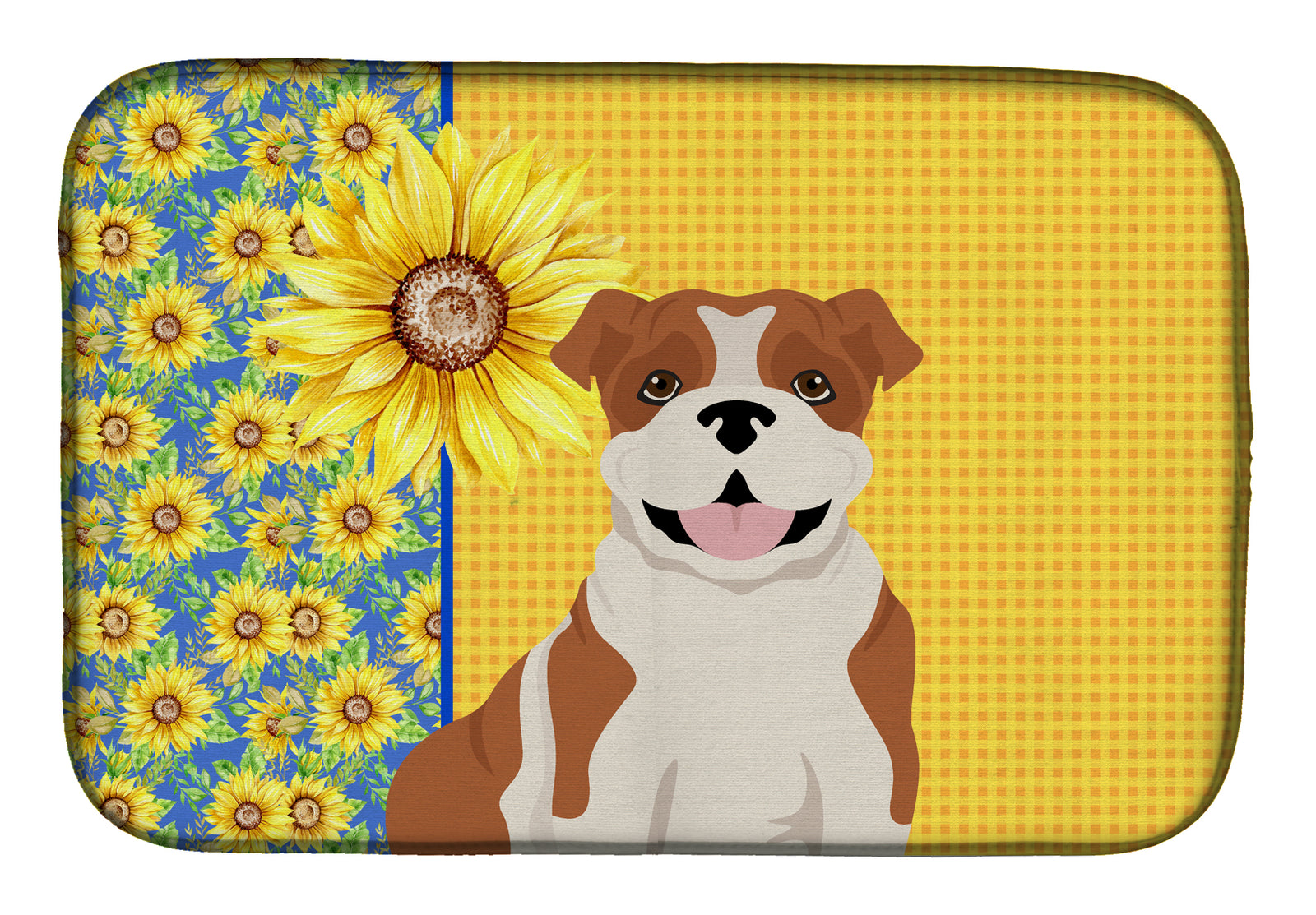 Summer Sunflowers Red English Bulldog Dish Drying Mat  the-store.com.