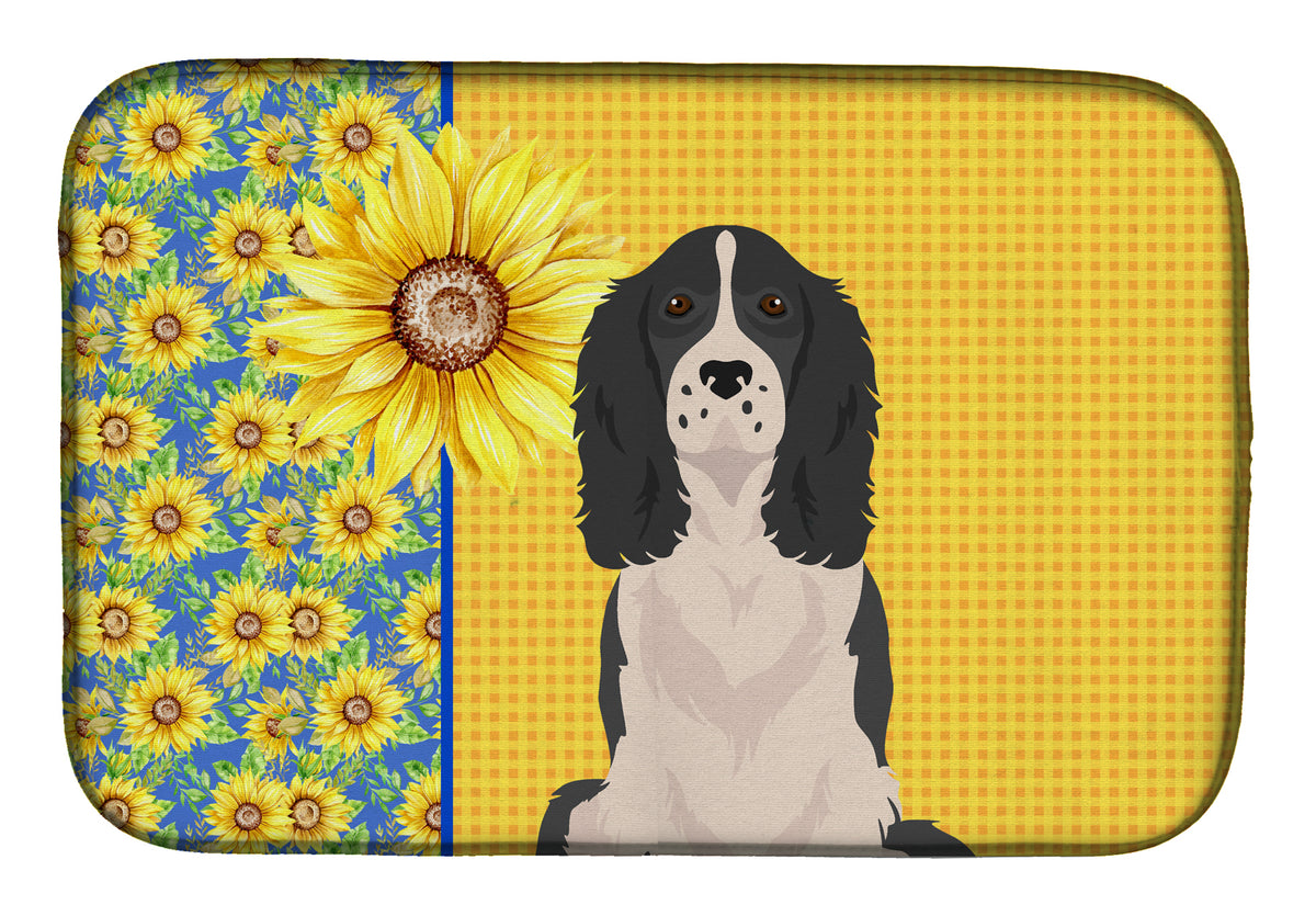 Summer Sunflowers Black English Springer Spaniel Dish Drying Mat  the-store.com.