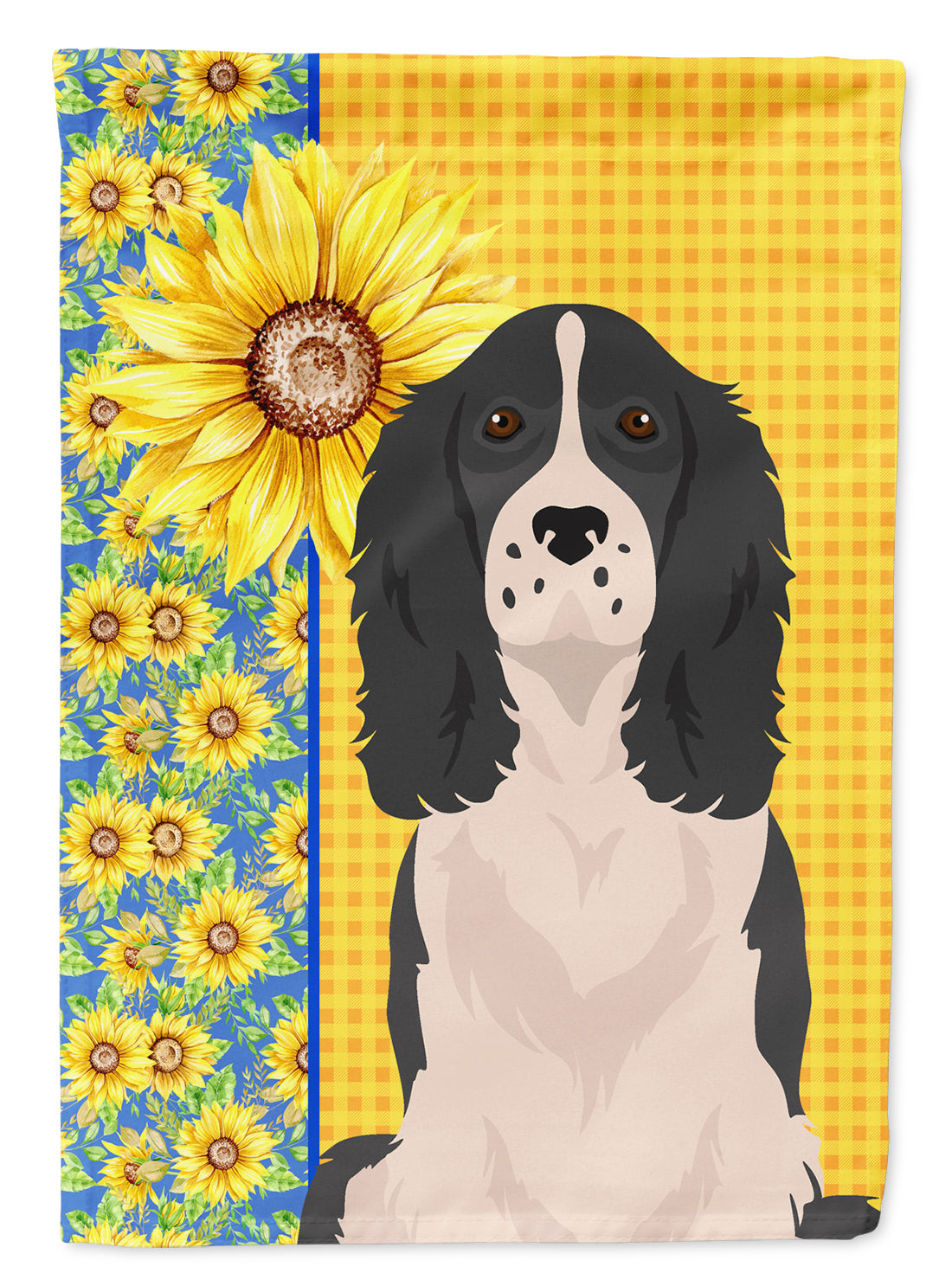 Summer Sunflowers Black English Springer Spaniel Flag Garden Size  the-store.com.