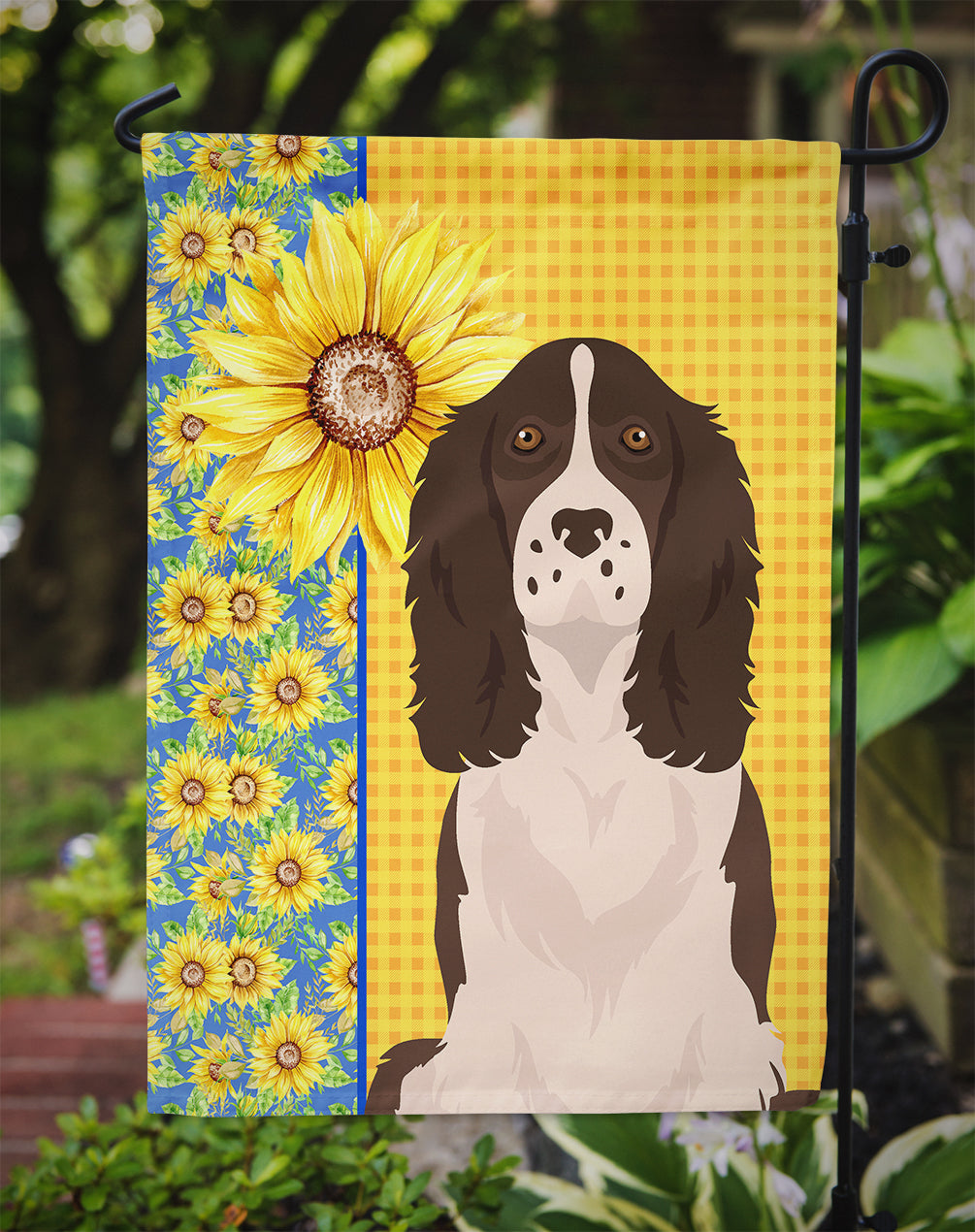 Summer Sunflowers Liver English Springer Spaniel Flag Garden Size  the-store.com.