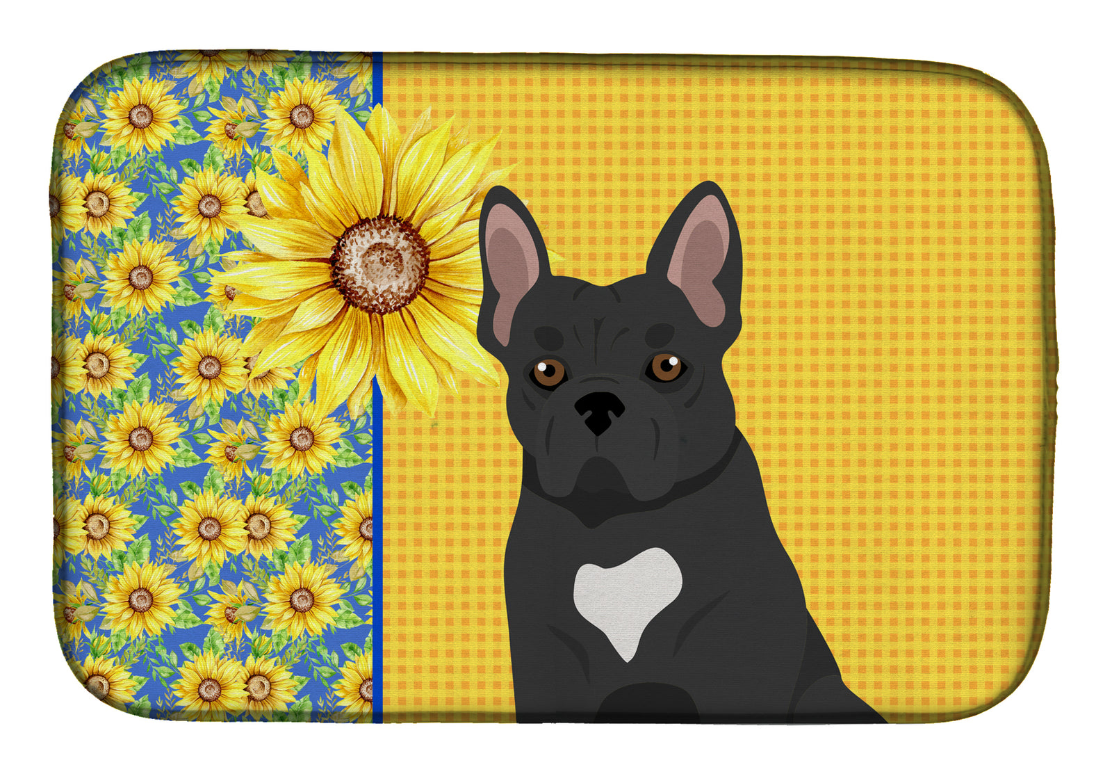 Summer Sunflowers Black French Bulldog Dish Drying Mat  the-store.com.