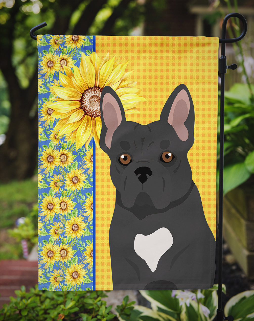 Summer Sunflowers Black French Bulldog Flag Garden Size  the-store.com.