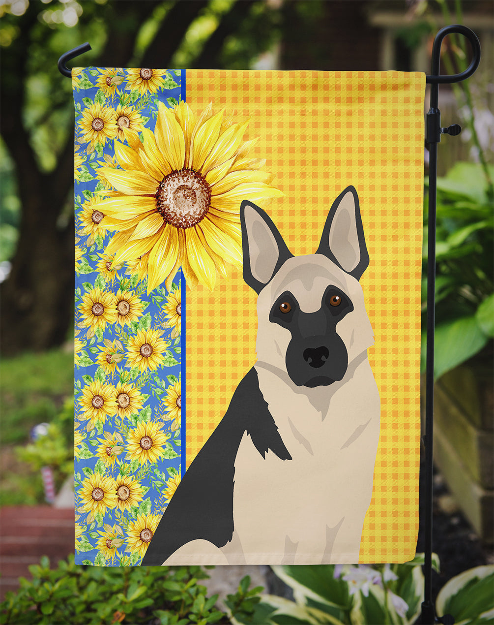 Summer Sunflowers Black and Silver German Shepherd Flag Garden Size  the-store.com.