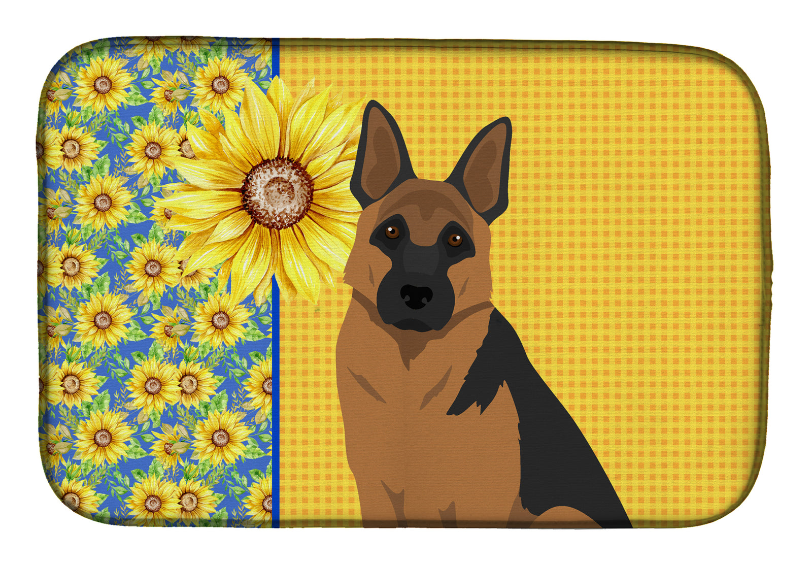 Summer Sunflowers Black and Tan German Shepherd Dish Drying Mat  the-store.com.