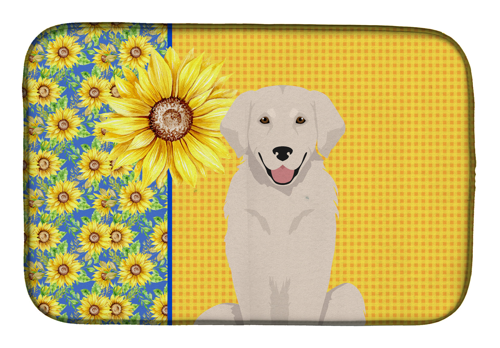 Summer Sunflowers Cream Golden Retriever Dish Drying Mat  the-store.com.