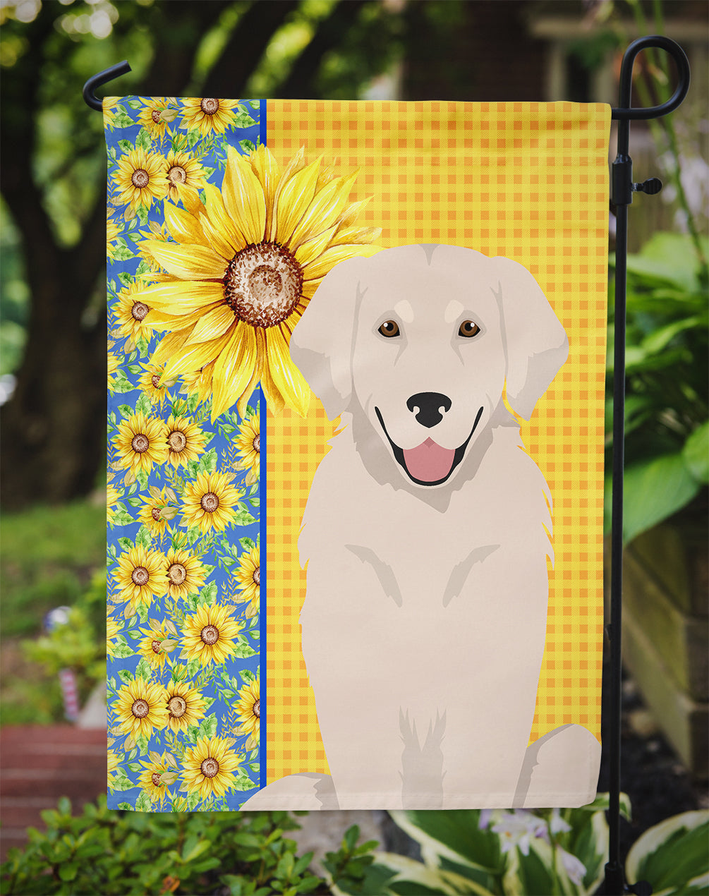 Summer Sunflowers Cream Golden Retriever Flag Garden Size  the-store.com.