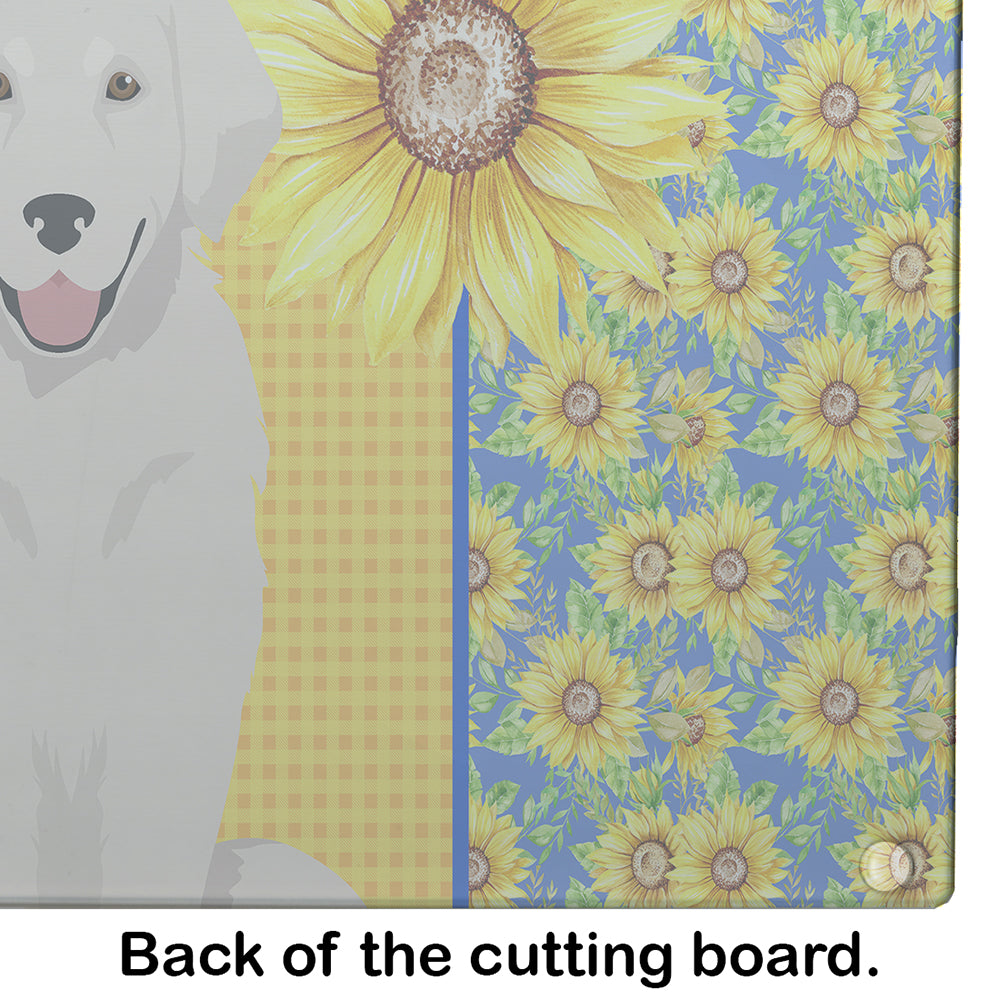 Summer Sunflowers Cream Golden Retriever Glass Cutting Board Large - the-store.com