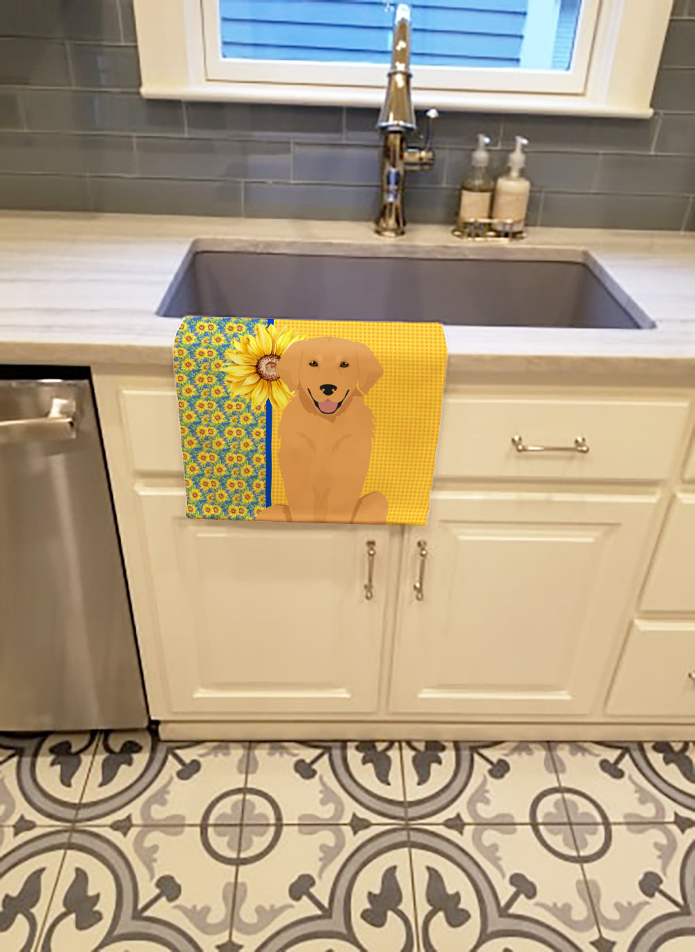 Summer Sunflowers Gold Golden Retriever Kitchen Towel - the-store.com