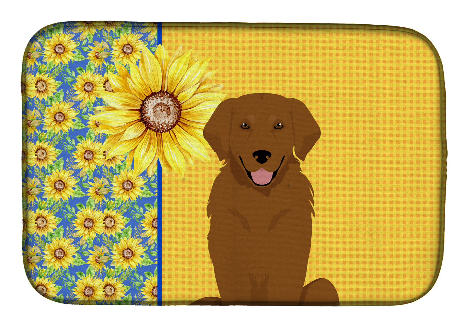 Summer Sunflowers Mahogany Golden Retriever Dish Drying Mat  the-store.com.