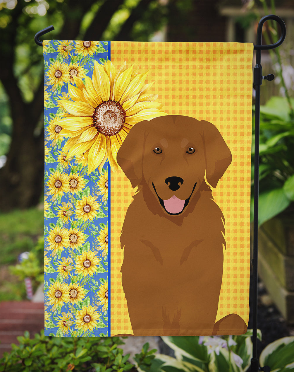 Summer Sunflowers Mahogany Golden Retriever Flag Garden Size  the-store.com.