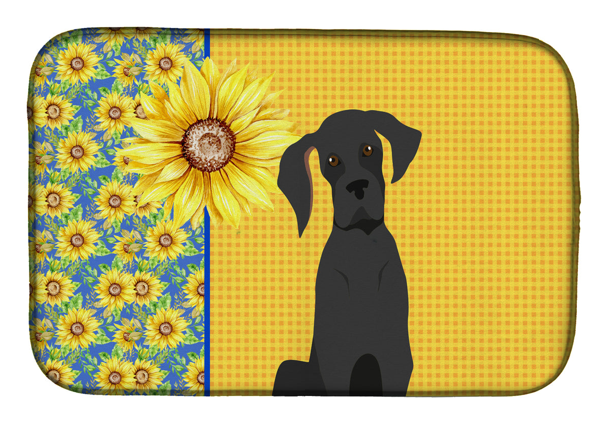 Summer Sunflowers Black Great Dane Dish Drying Mat  the-store.com.