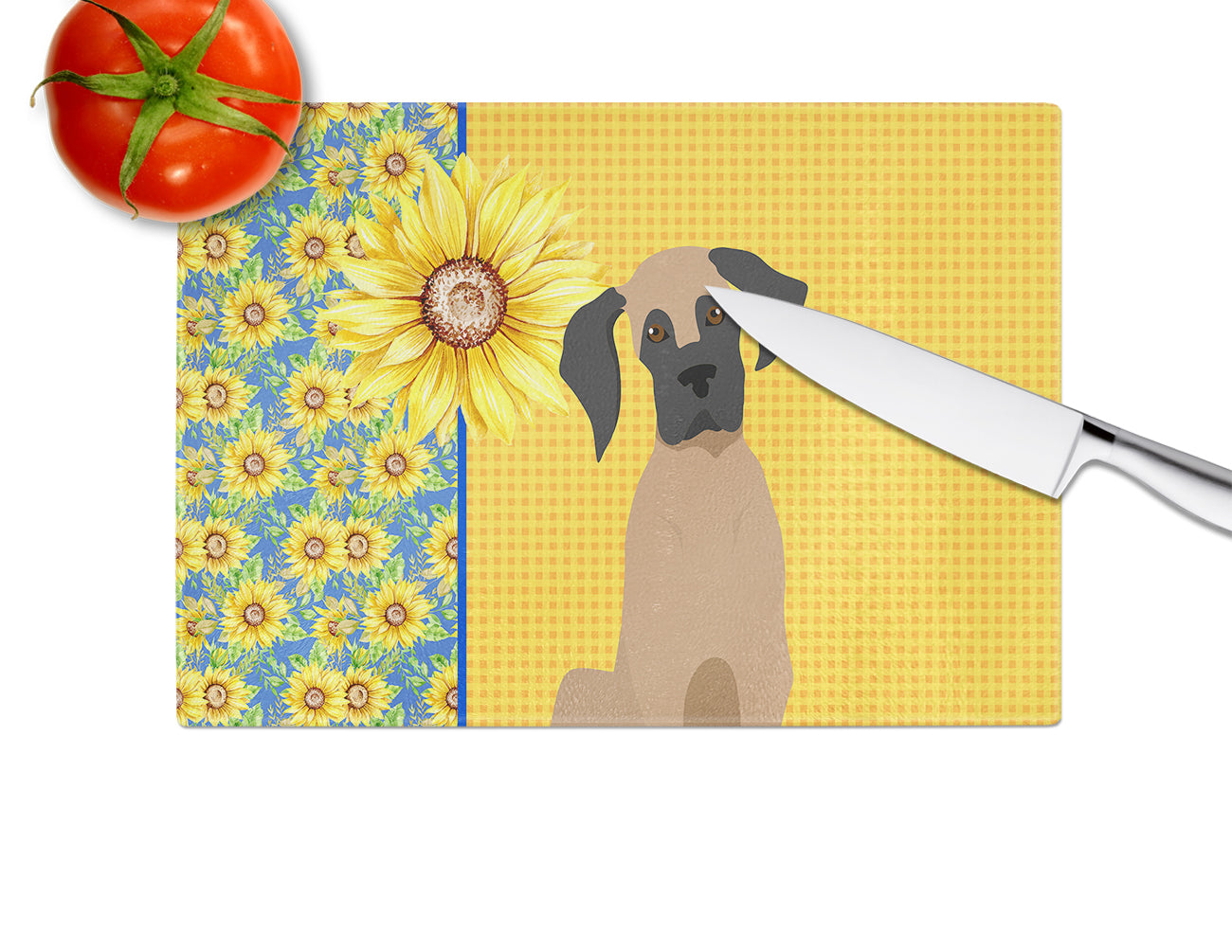 Summer Sunflowers Fawn Great Dane Glass Cutting Board Large - the-store.com