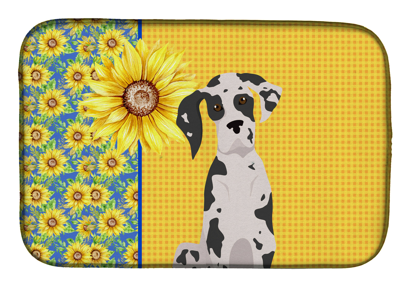 Summer Sunflowers Harlequin Great Dane Dish Drying Mat  the-store.com.