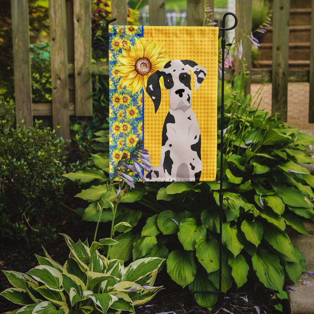 Summer Sunflowers Harlequin Great Dane Flag Garden Size  the-store.com.