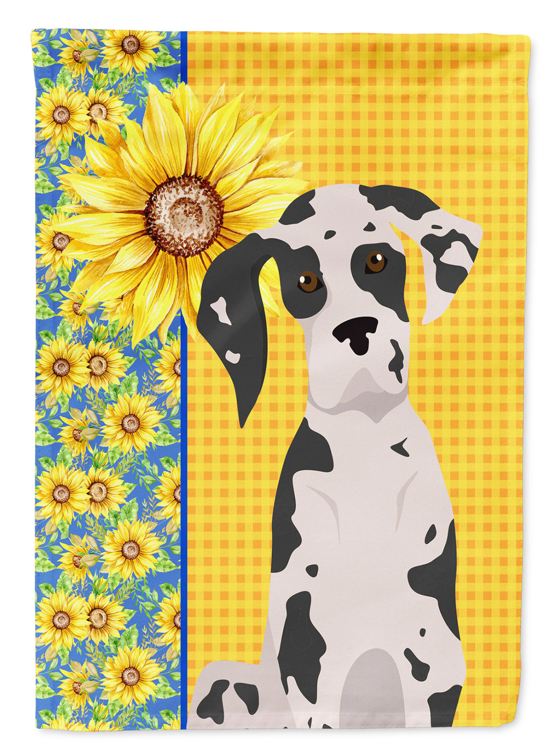 Summer Sunflowers Harlequin Great Dane Flag Garden Size  the-store.com.