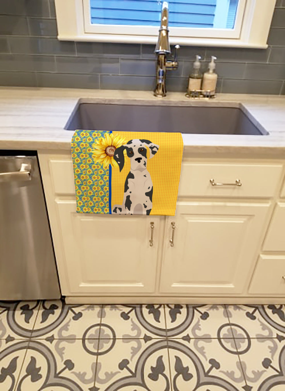 Buy this Summer Sunflowers Harlequin Great Dane Kitchen Towel