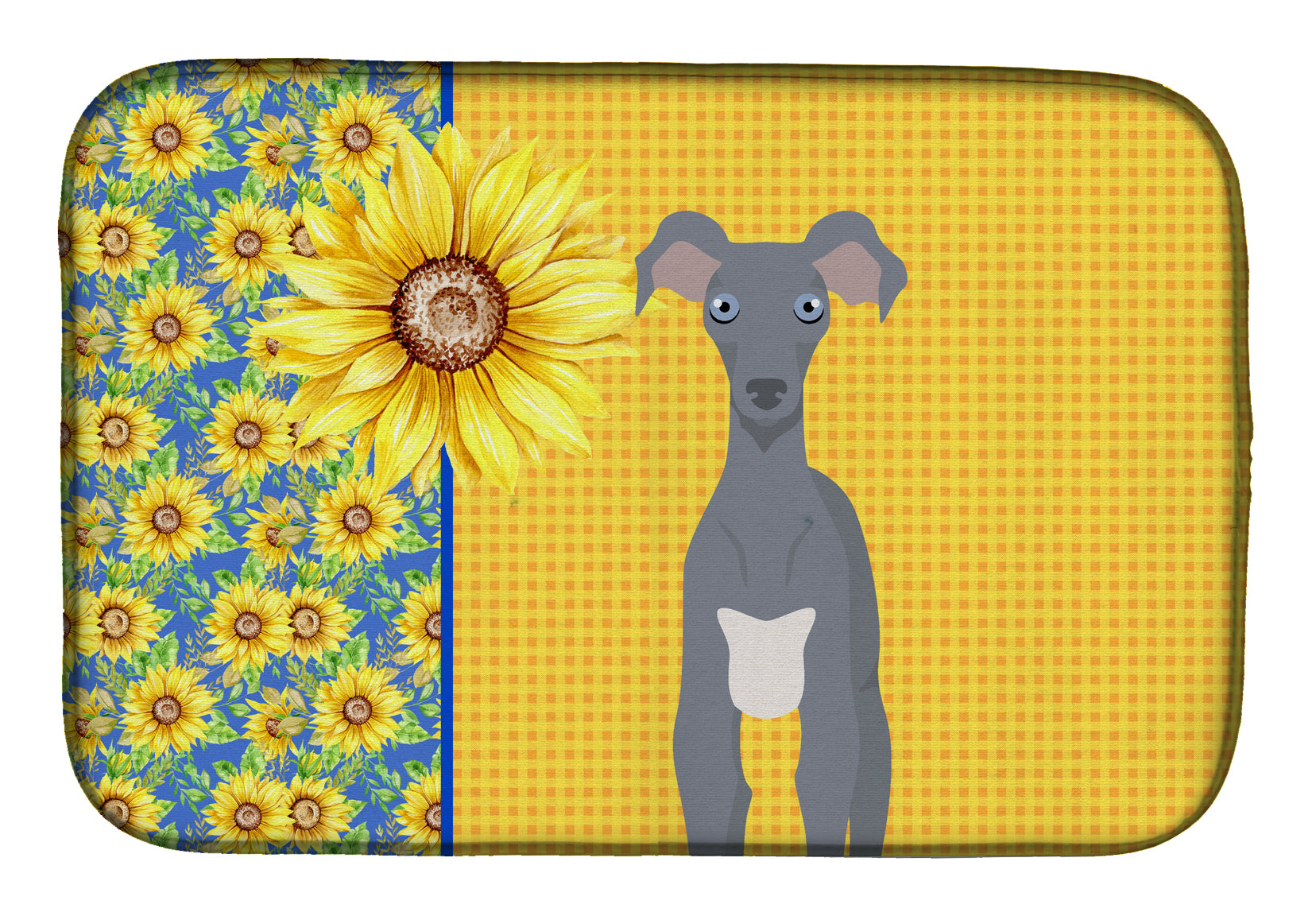 Summer Sunflowers Gray Italian Greyhound Dish Drying Mat  the-store.com.