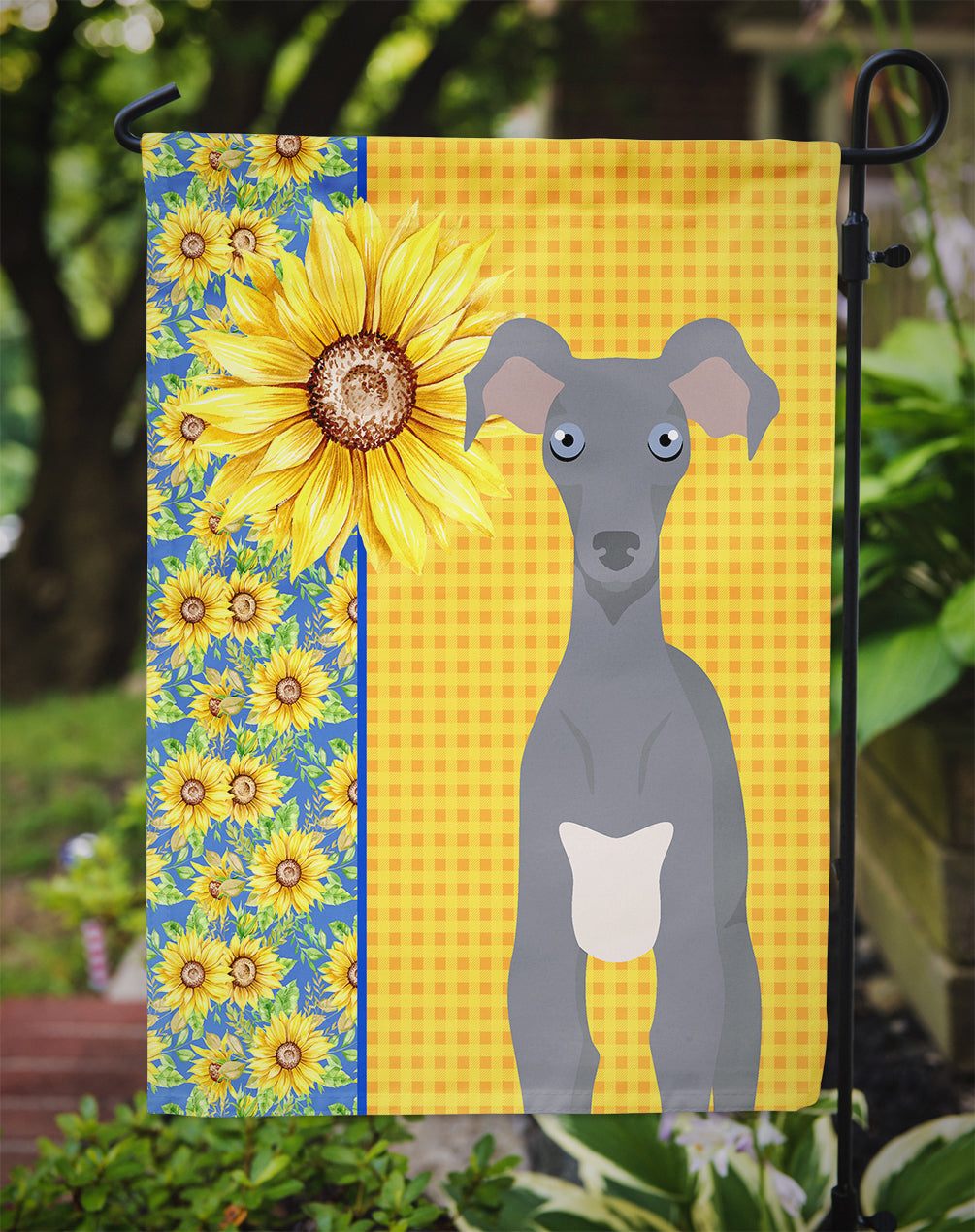 Summer Sunflowers Gray Italian Greyhound Flag Garden Size  the-store.com.