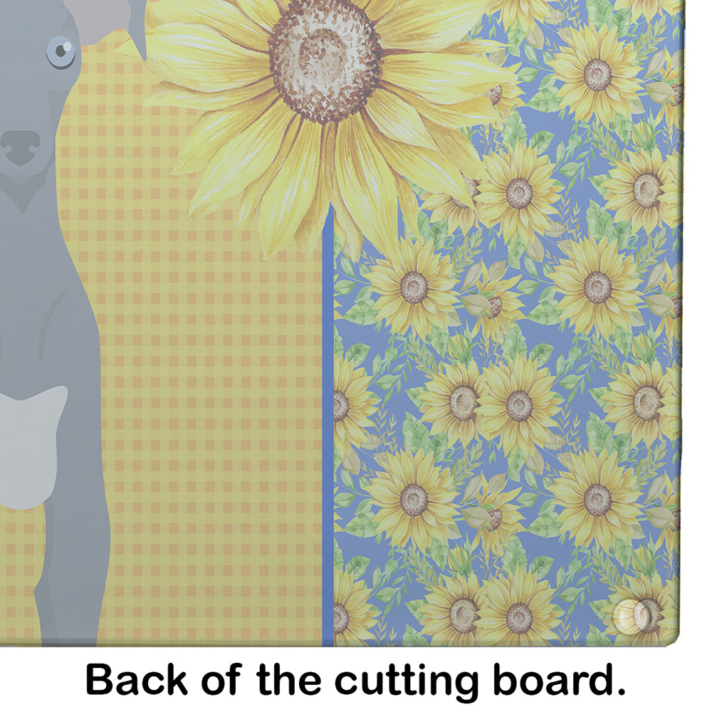 Summer Sunflowers Gray Italian Greyhound Glass Cutting Board Large - the-store.com