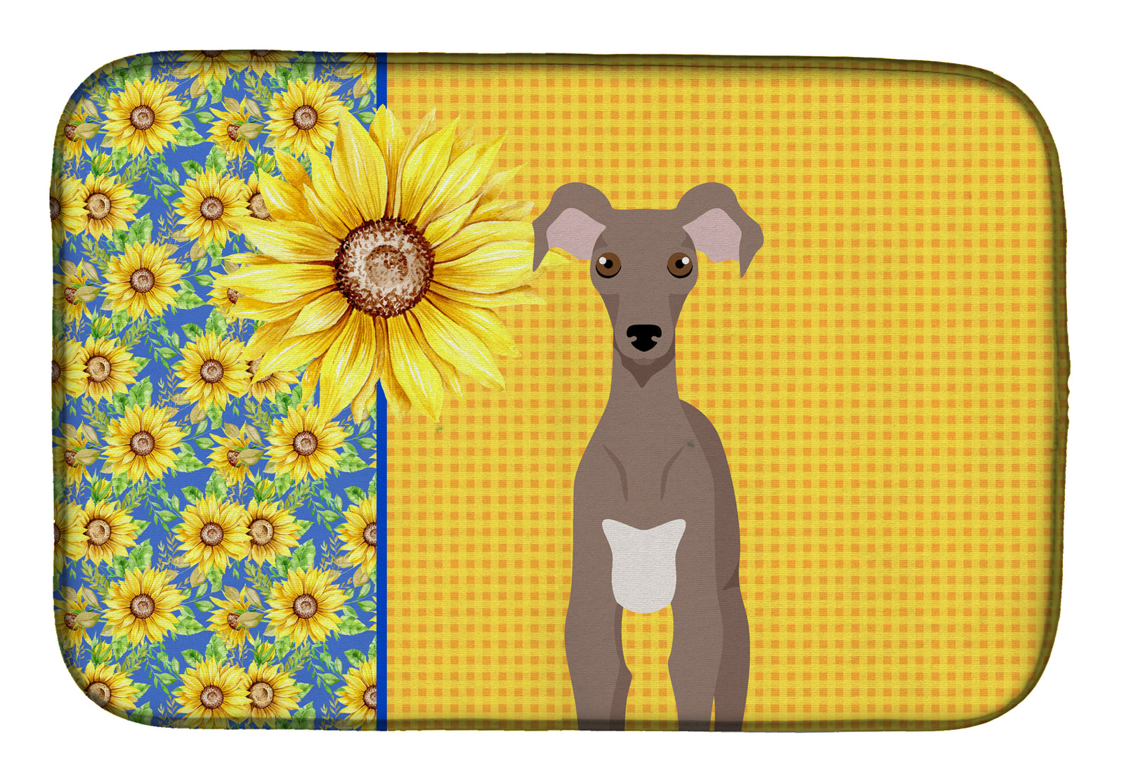 Summer Sunflowers Fawn Italian Greyhound Dish Drying Mat  the-store.com.