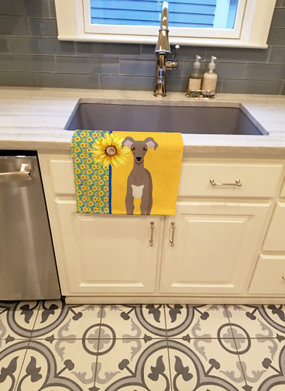 Buy this Summer Sunflowers Fawn Italian Greyhound Kitchen Towel