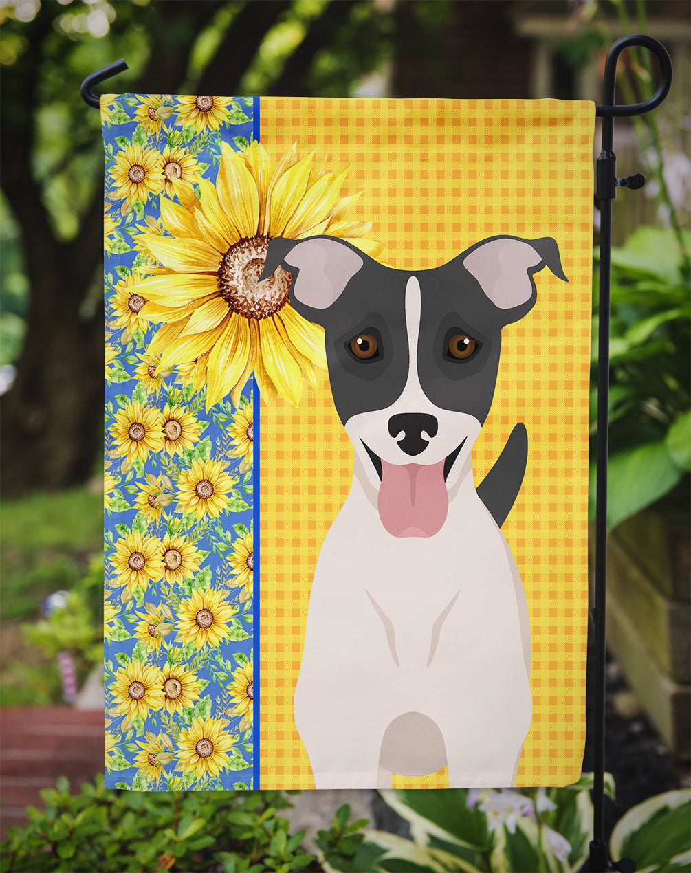 Summer Sunflowers Black White Smooth Jack Russell Terrier Flag Garden Size  the-store.com.