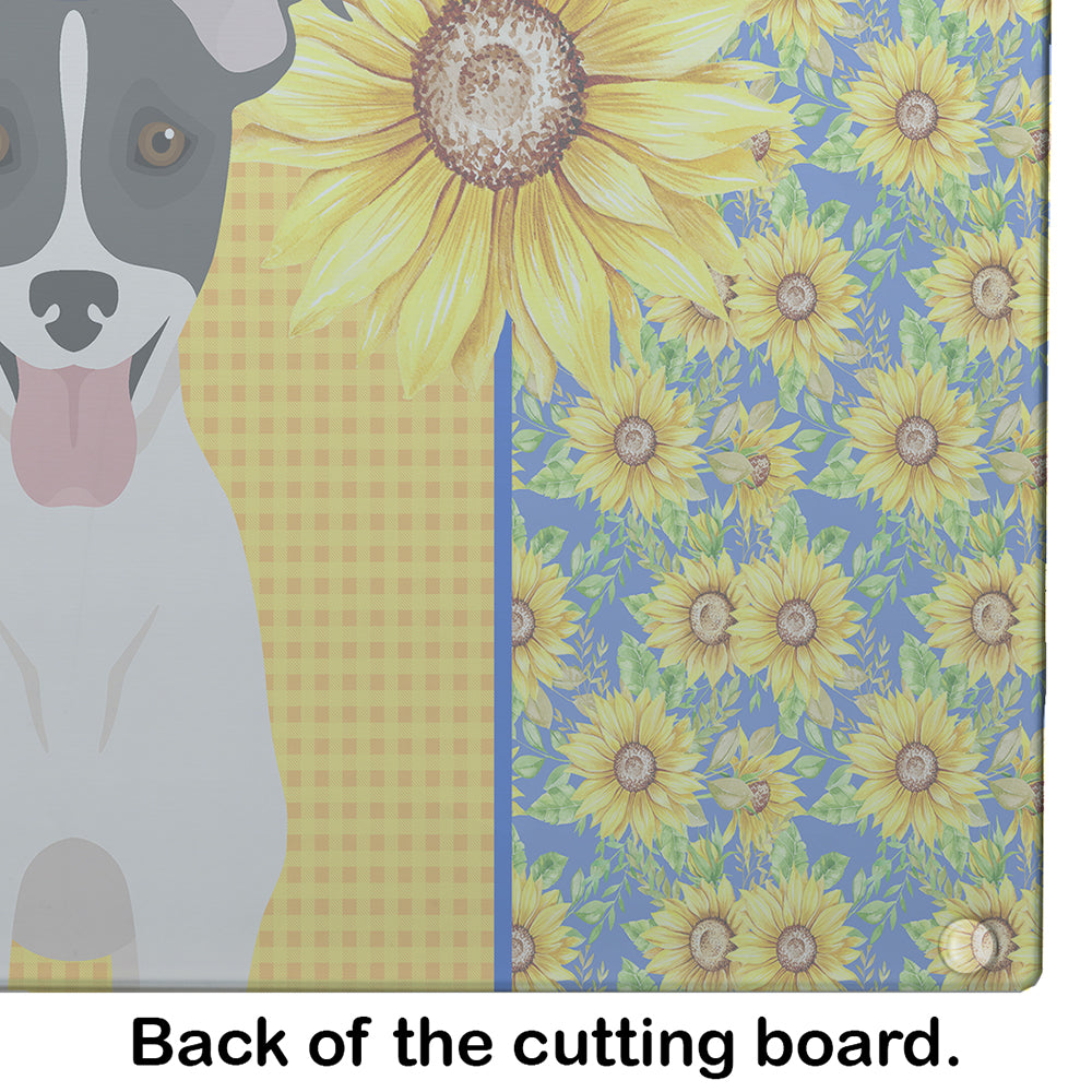 Summer Sunflowers Black White Smooth Jack Russell Terrier Glass Cutting Board Large - the-store.com