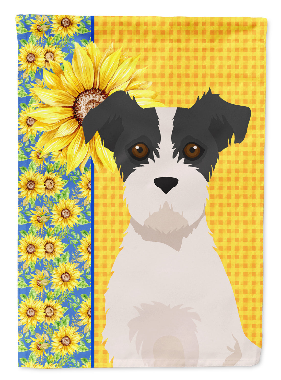 Summer Sunflowers Black White Wirehair Jack Russell Terrier Flag Garden Size  the-store.com.