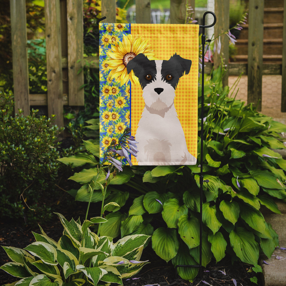 Summer Sunflowers Black White Wirehair Jack Russell Terrier Flag Garden Size  the-store.com.