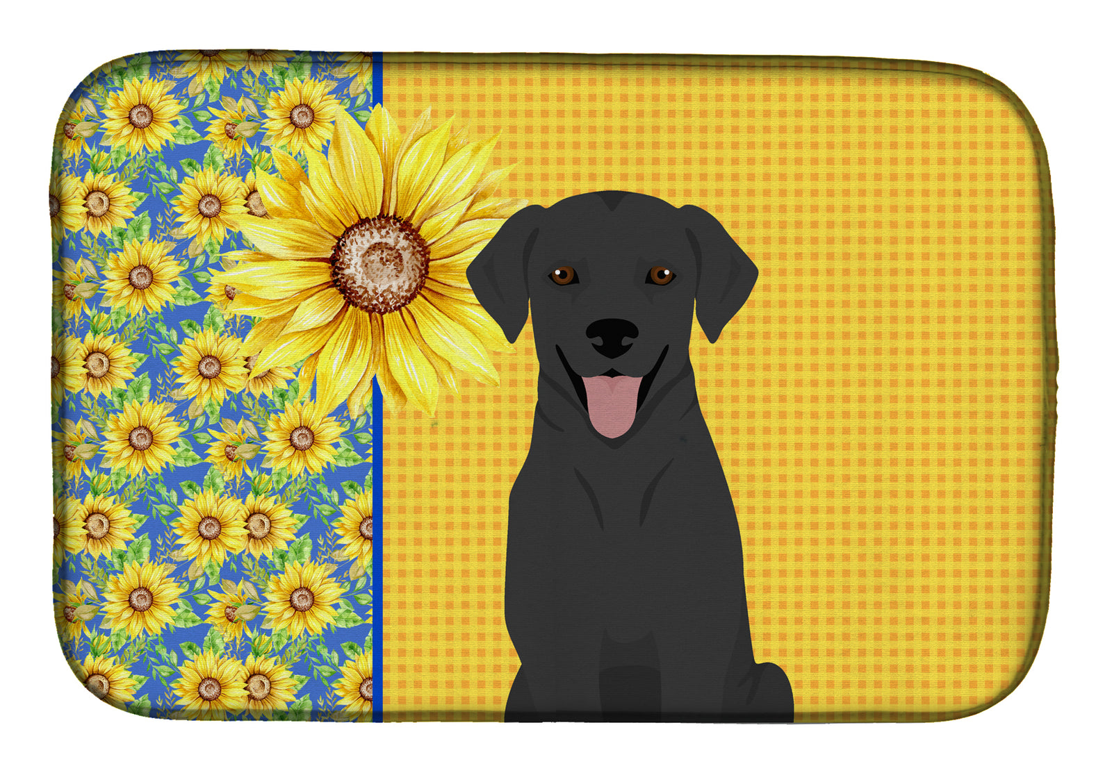 Summer Sunflowers Black Labrador Retriever Dish Drying Mat  the-store.com.