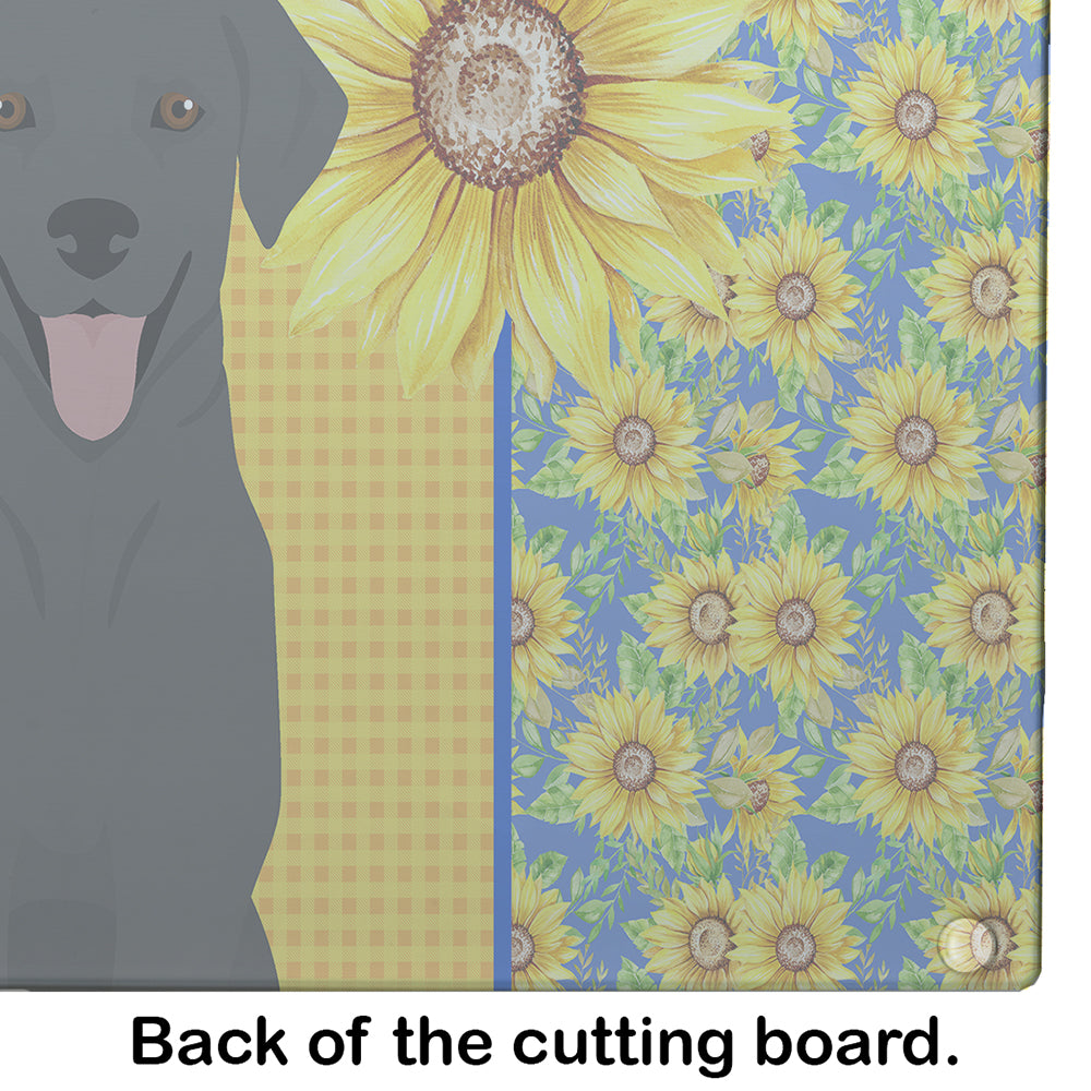 Summer Sunflowers Black Labrador Retriever Glass Cutting Board Large - the-store.com