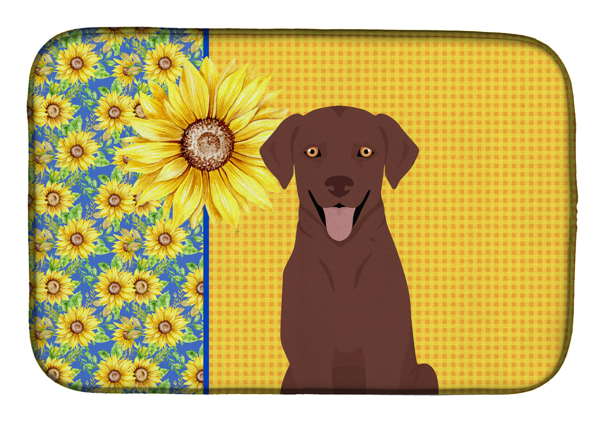 Summer Sunflowers Chocolate Labrador Retriever Dish Drying Mat  the-store.com.