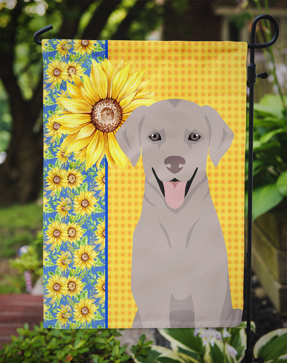 Summer Sunflowers Gray Labrador Retriever Flag Garden Size  the-store.com.