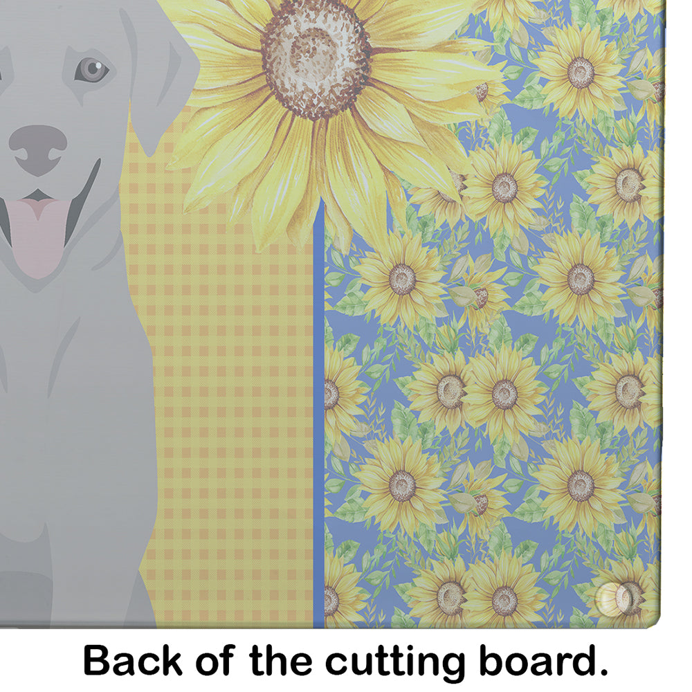 Summer Sunflowers Gray Labrador Retriever Glass Cutting Board Large - the-store.com