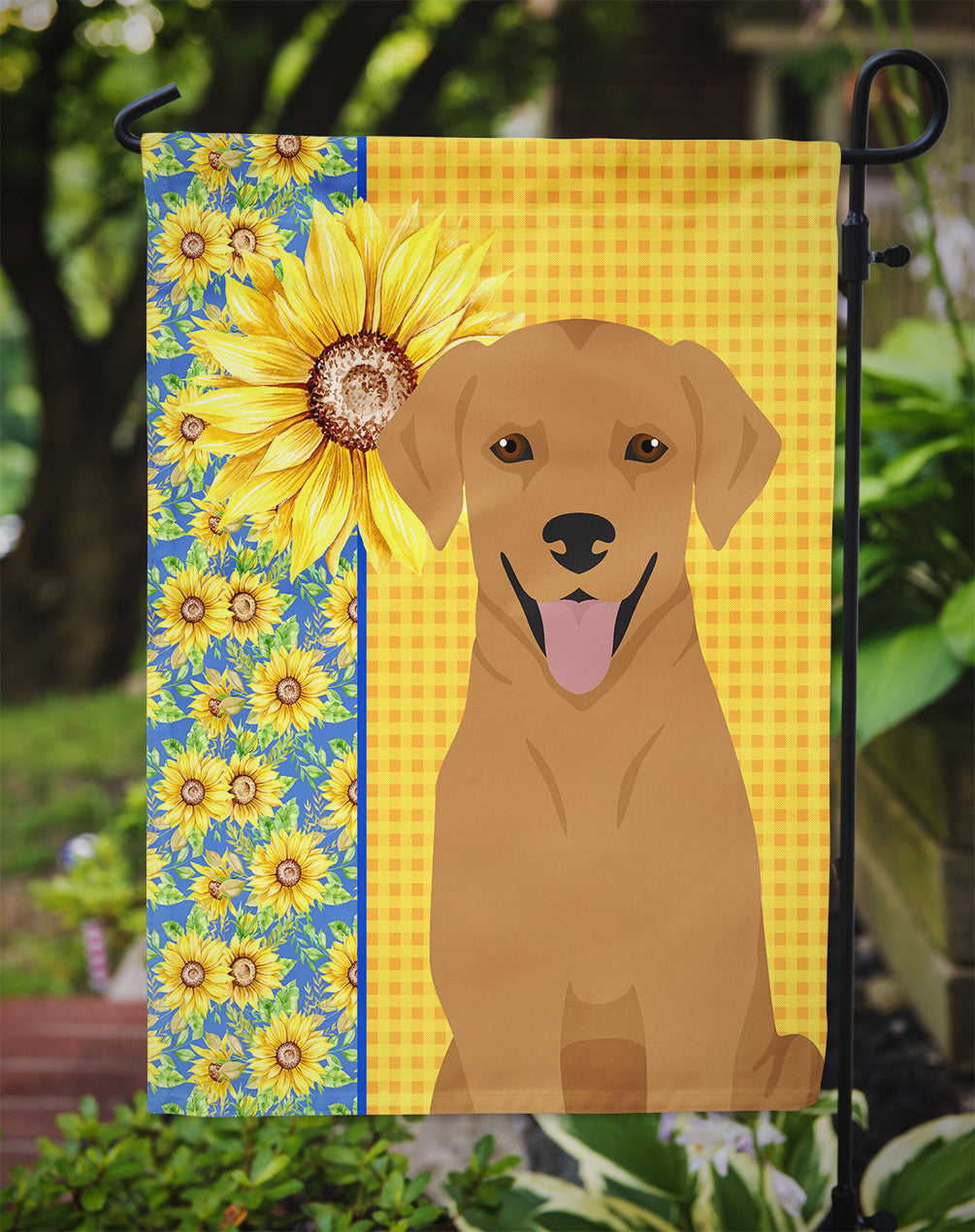 Summer Sunflowers Red Fox Labrador Retriever Flag Garden Size  the-store.com.