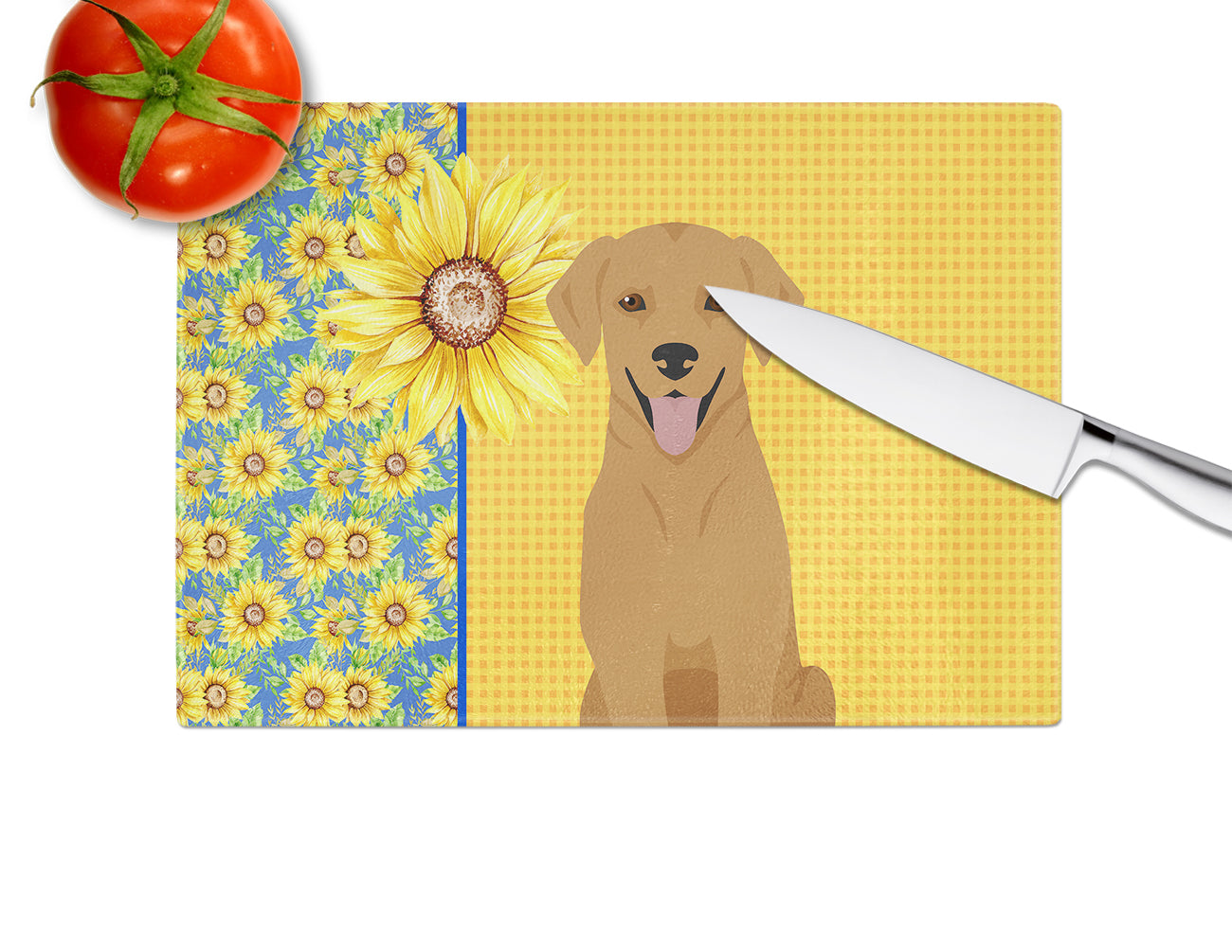 Summer Sunflowers Red Fox Labrador Retriever Glass Cutting Board Large - the-store.com